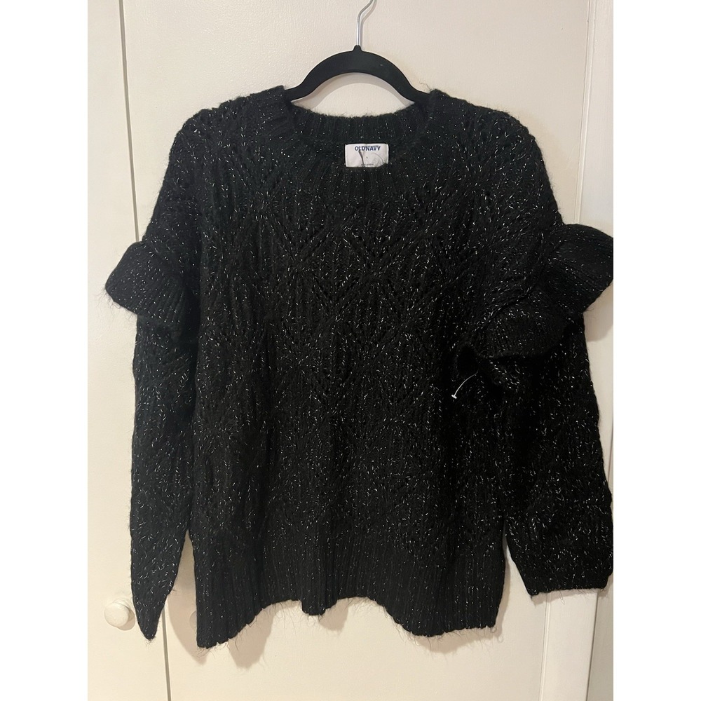 Old Navy Women's Color Black With Silver Chunky Knit Sweater Size Large